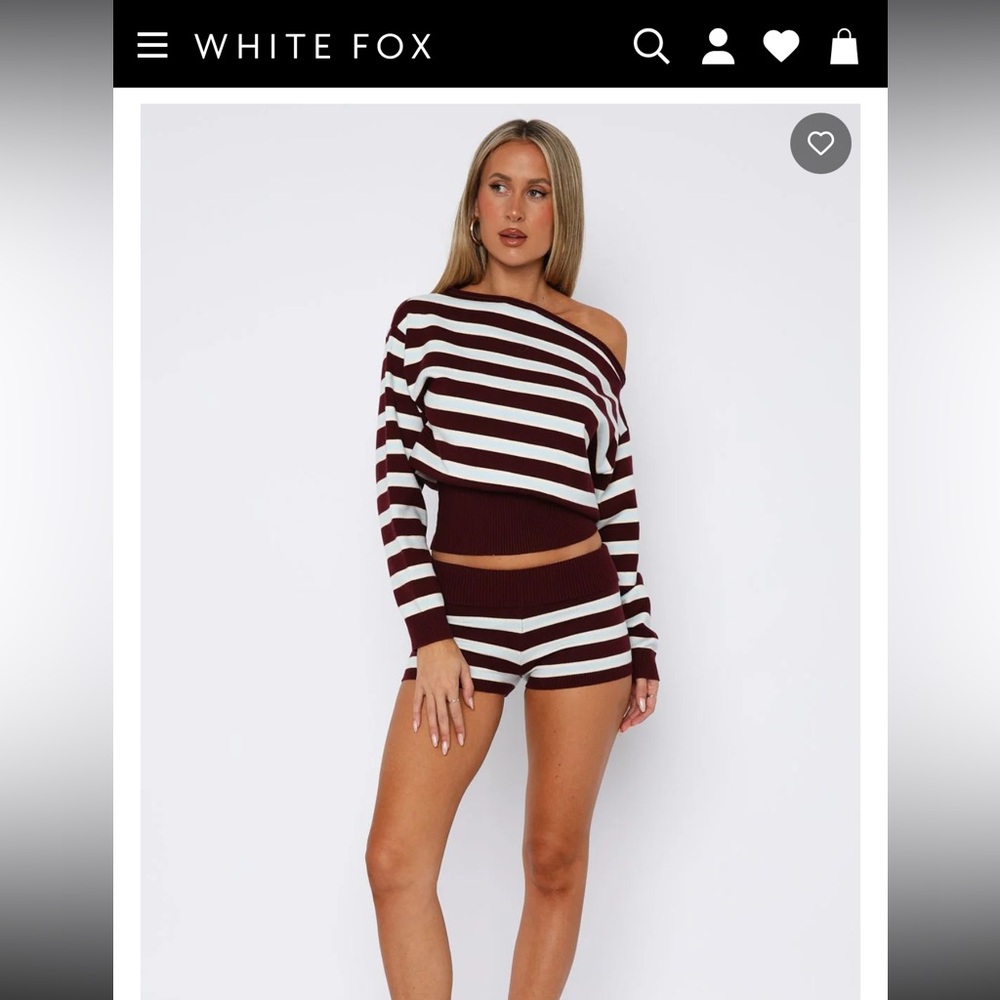 White Fox Everything to Everbody Maroon and White Knit Set